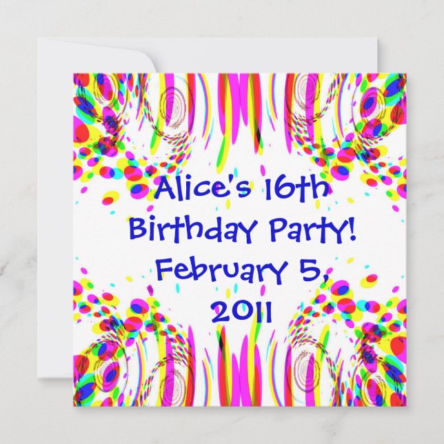 Invitation de fête d'anniversaire colorée amusante (Devant)