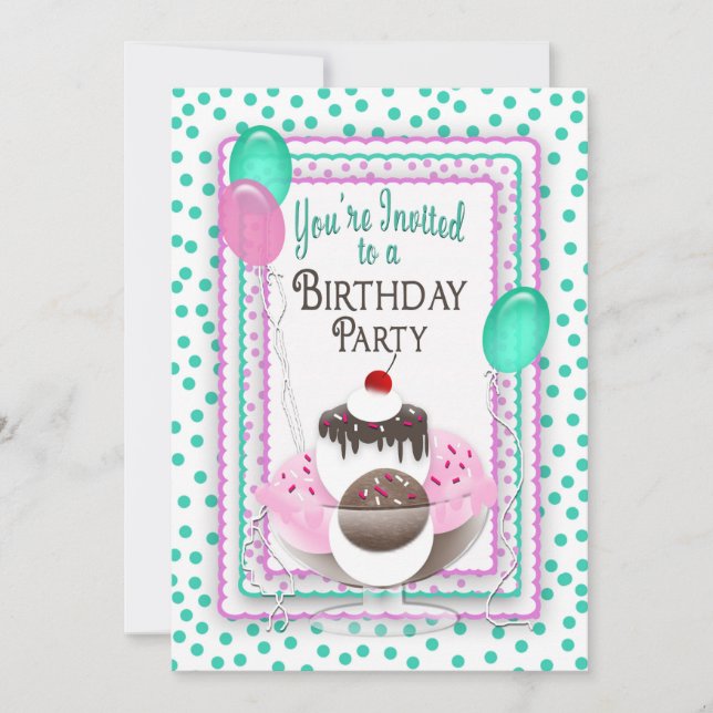 Invitation de fête d'anniversaire - Crème de glace (Devant)