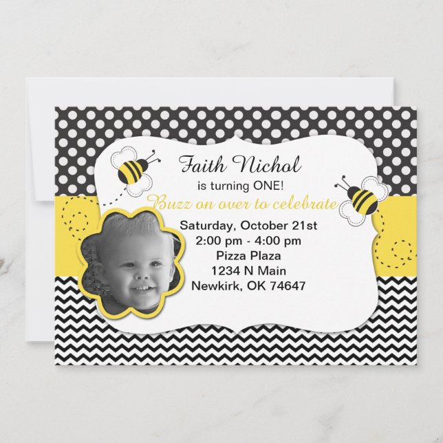 Invitation de fête d'anniversaire d'abeille de (Devant)