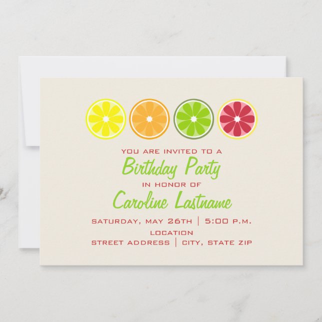 Invitation de fête d'anniversaire d'agrume (Devant)