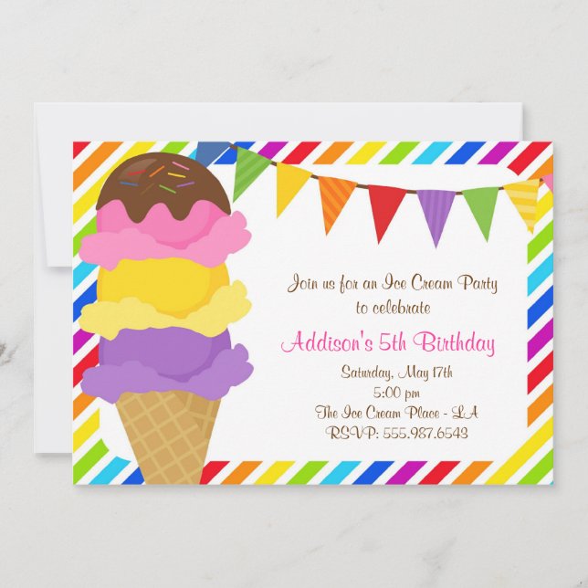 Invitation de fête d'anniversaire d'arc-en-ciel de (Devant)