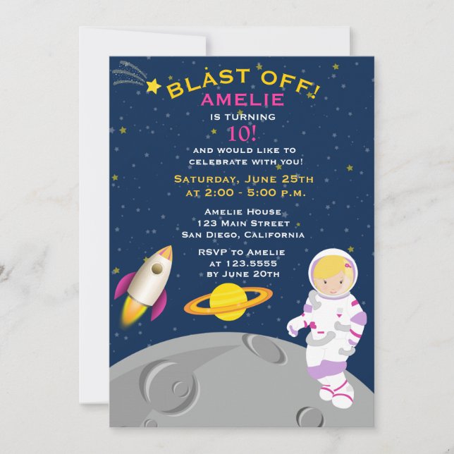 Invitation de fête d'anniversaire d'astronaute (Devant)