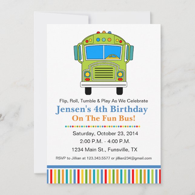 Invitation de fête d'anniversaire d'autobus de (Devant)