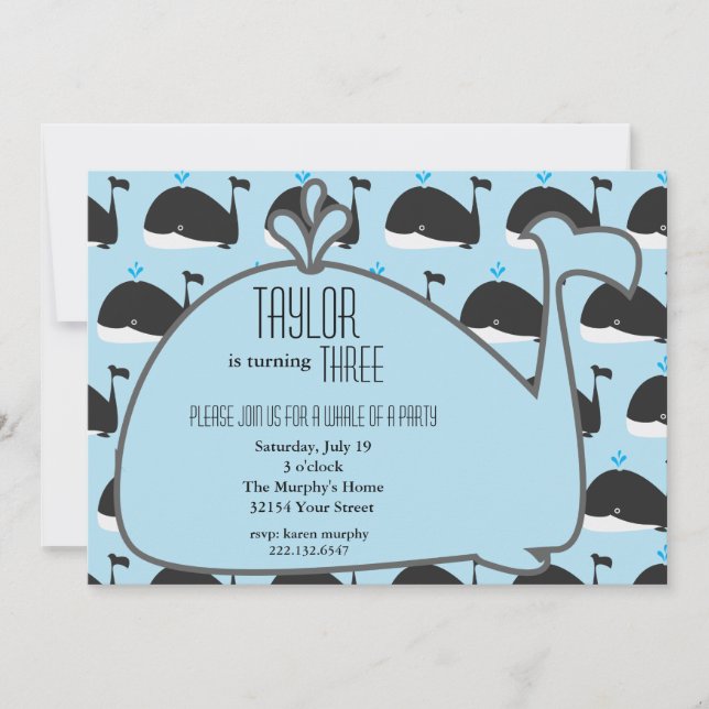 Invitation de fête d'anniversaire de baleine (Devant)