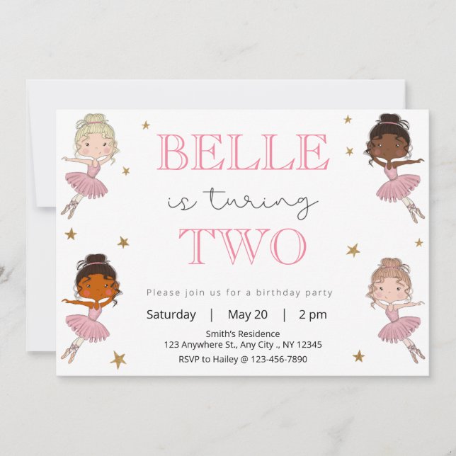 Invitation de fête d'anniversaire de Ballerina (Devant)