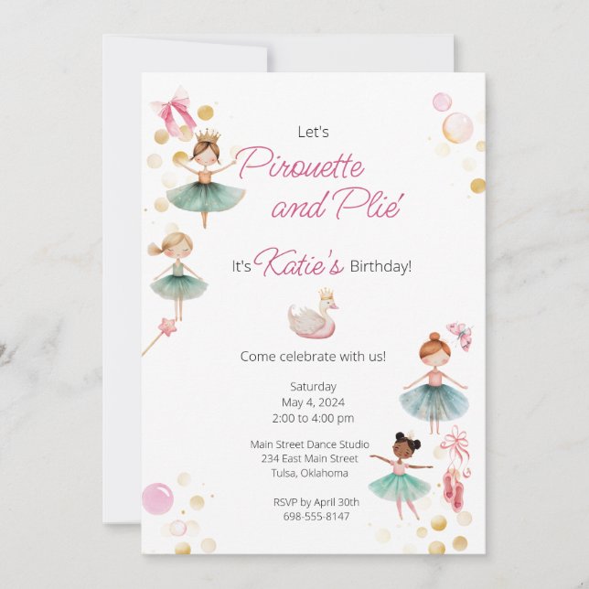 Invitation de fête d'anniversaire de Ballerina (Devant)