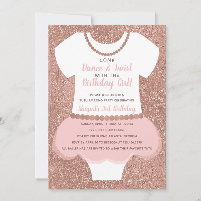 Invitation de fête d'anniversaire de Ballerina, or (Devant)