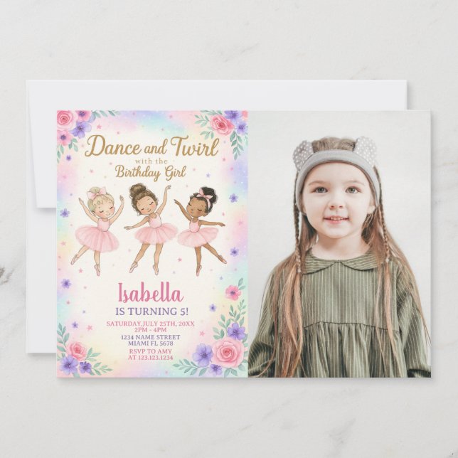 Invitation de fête d'anniversaire de Ballerina per (Devant)