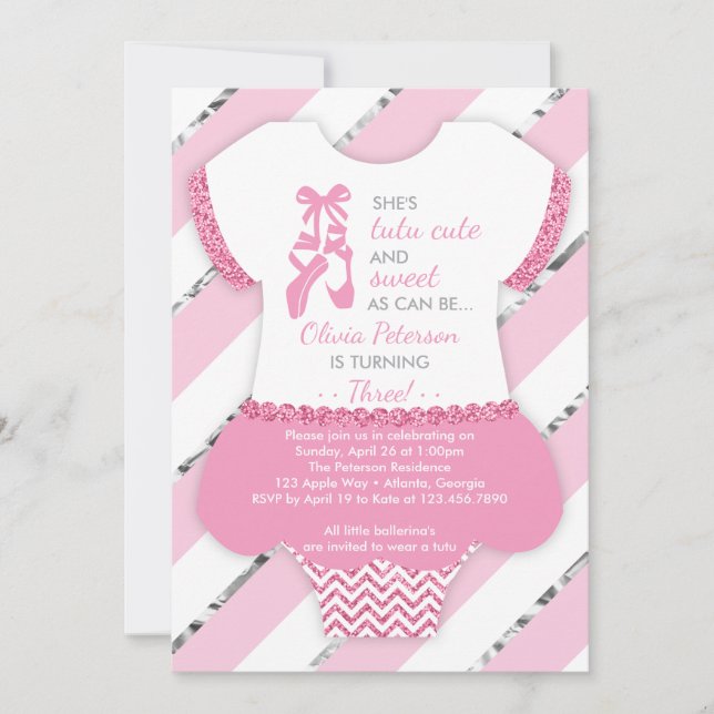 Invitation de fête d'anniversaire de Ballerina, Tu (Devant)