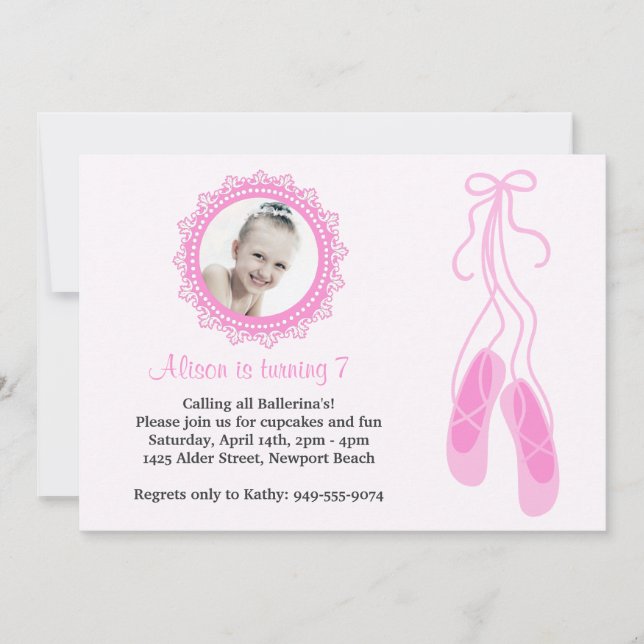 Invitation de fête d'anniversaire de ballerine (Devant)