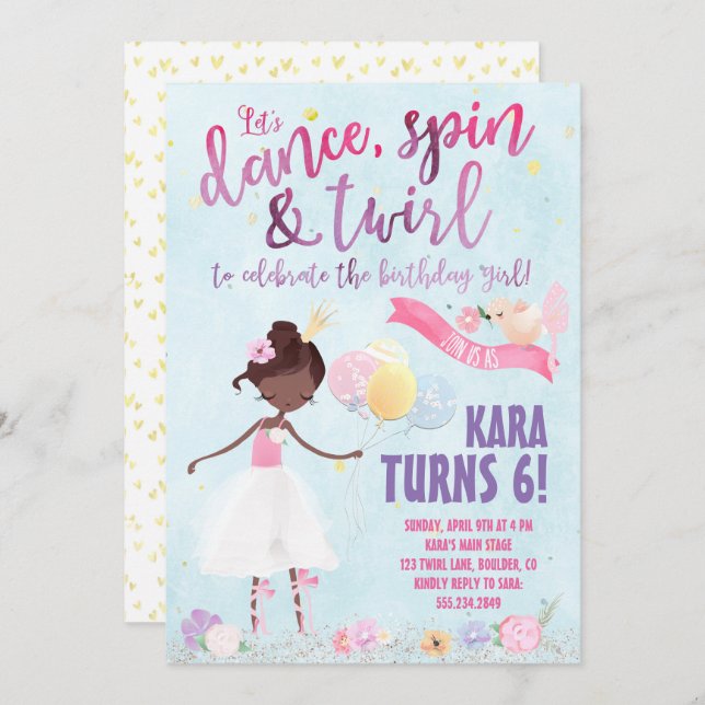 Invitation de fête d'anniversaire de ballet (Devant / Derrière)