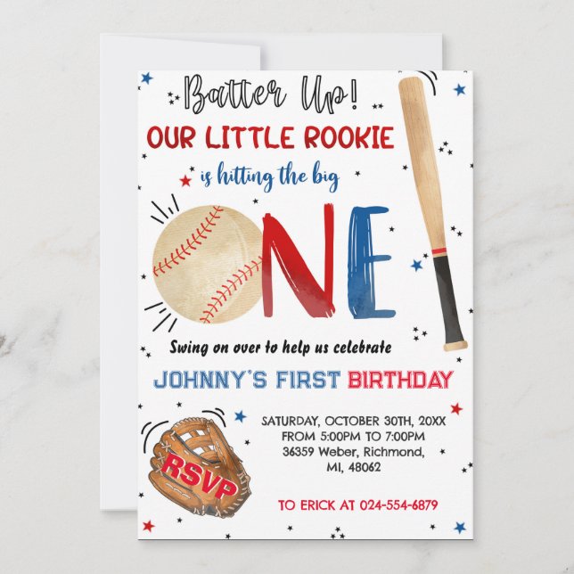 Invitation de fête d'anniversaire de base-ball per (Devant)