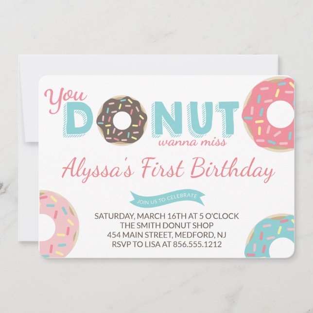 Invitation de fête d'anniversaire de beignet (Devant)