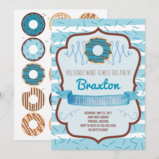 Invitation de fête d'anniversaire de beignet pour (Devant / Derrière)