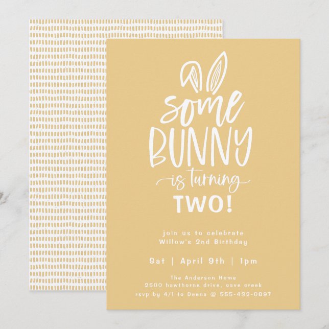 Invitation De Fête D'Anniversaire De Bunny (Devant / Derrière)
