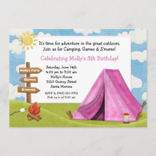 Invitation de fête d'anniversaire de camping pour