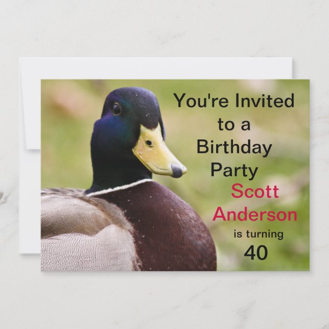 Invitation de fête d'anniversaire de canard (Devant)