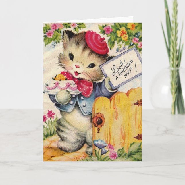 Invitation de fête d'anniversaire de chat Retro (Devant)
