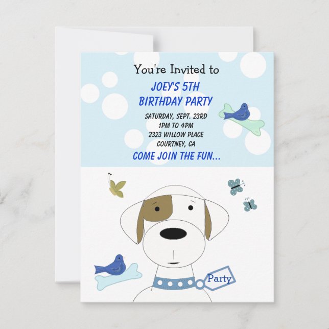 Invitation de fête d'anniversaire de chien de dess (Devant)