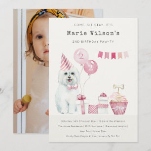 Invitation de fête d'anniversaire de chien rose mi