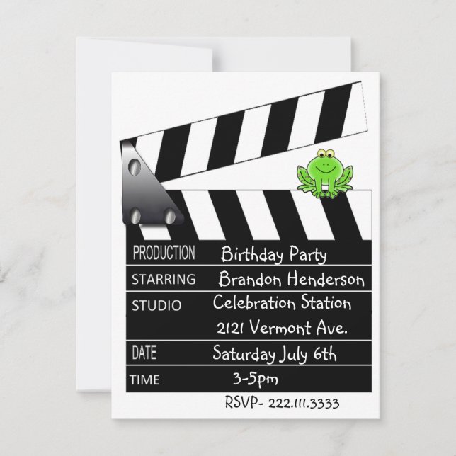 Invitation de fête d'anniversaire de clapet de (Devant)
