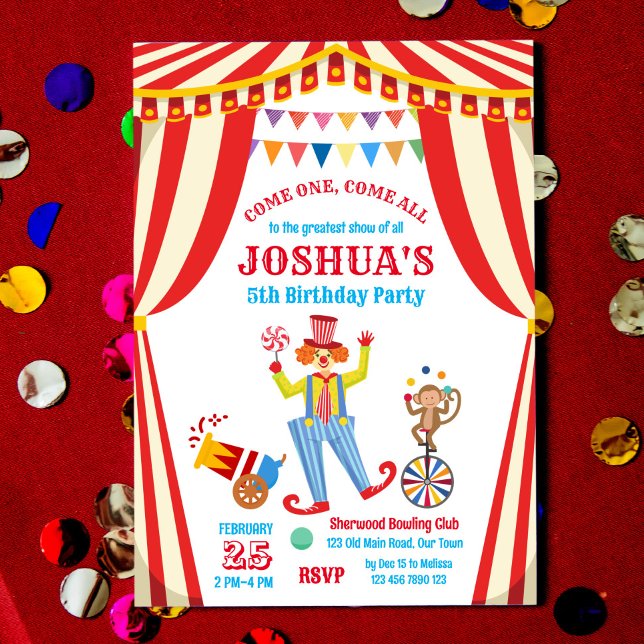 Invitation de fête d'anniversaire de clown de cirq (Créateur téléchargé)