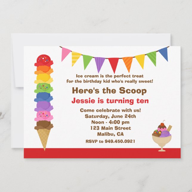 Invitation de fête d'anniversaire de crème glacée (Devant)