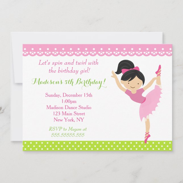 Invitation de fête d'anniversaire de danseuse de (Devant)