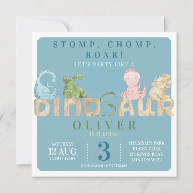 Invitation de fête d'anniversaire de Dinosaur (Devant)