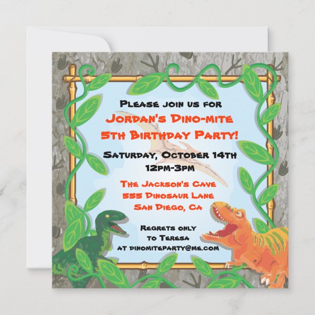Invitation de fête d'anniversaire de dinosaure (Devant)
