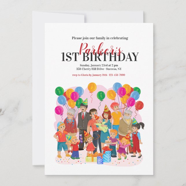 Invitation de fête d'anniversaire de famille (Devant)