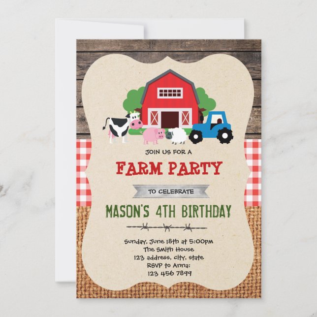 Invitation de fête d'anniversaire de ferme (Devant)