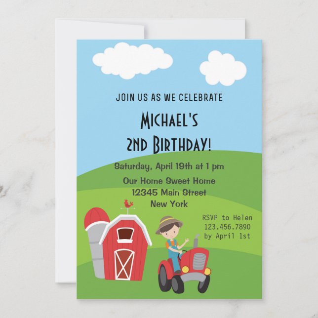 Invitation de fête d'anniversaire de ferme de (Devant)