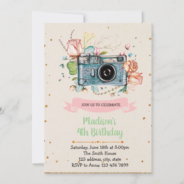 Invitation de fête d'anniversaire de fille (Devant)