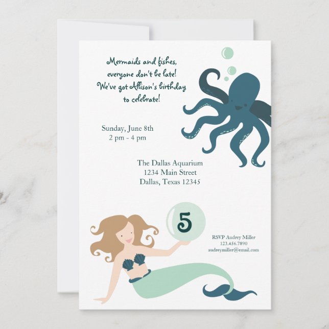 Invitation de fête d'anniversaire de fille "sous (Devant)