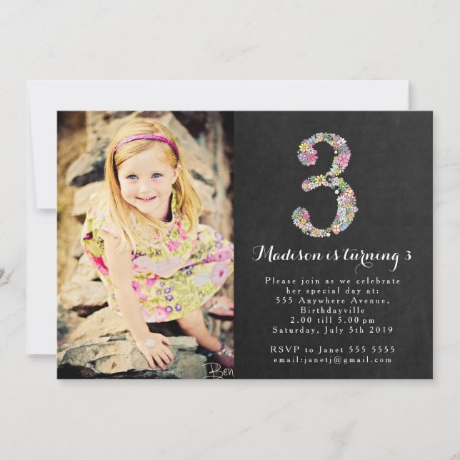 Invitation de fête d'anniversaire de filles (Devant)
