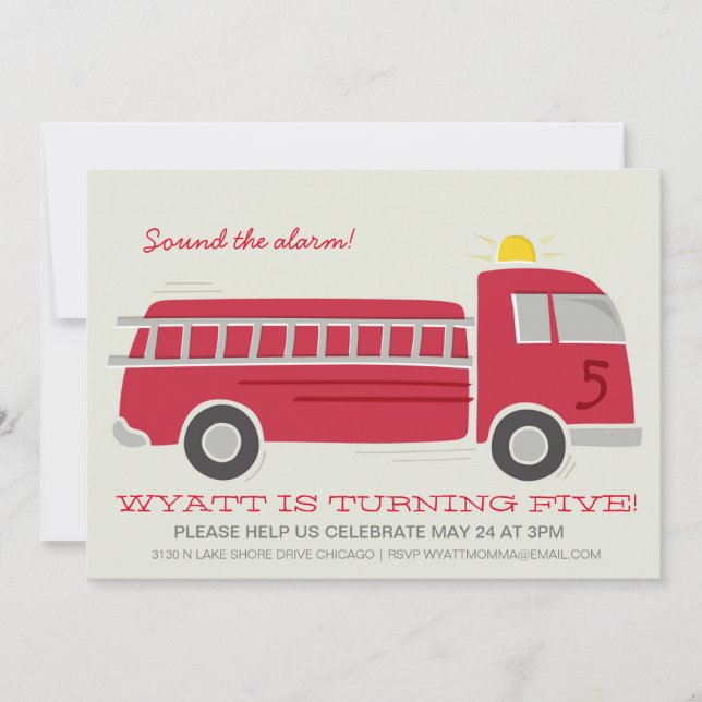 Invitation de fête d'anniversaire de Firetruck (Devant)