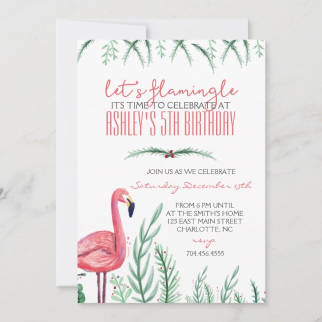 Invitation de fête d'anniversaire de Flamant rose (Devant)