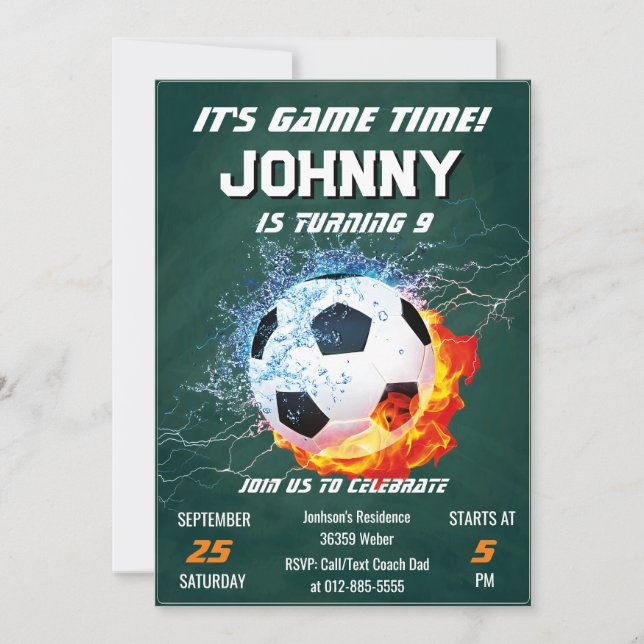 Invitation de fête d'anniversaire de football modi (Devant)