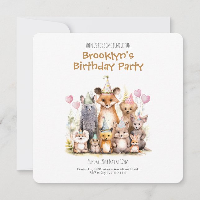 Invitation de fête d'anniversaire de Forest Friend (Devant)