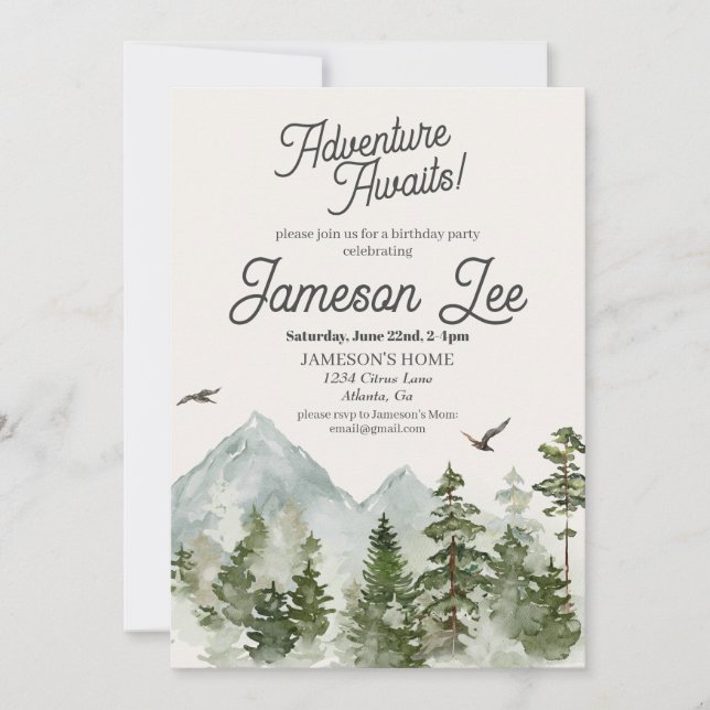 Invitation de fête d'anniversaire de forêt (Devant)