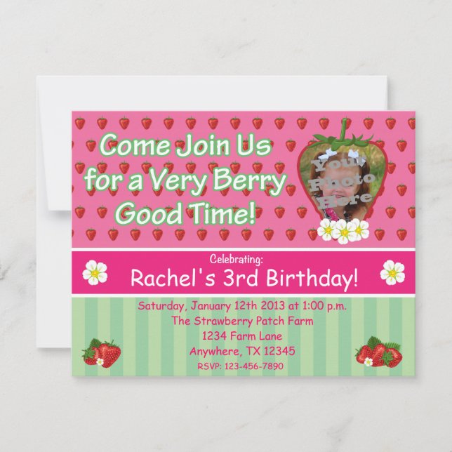 Invitation de fête d'anniversaire de fraise (Devant)