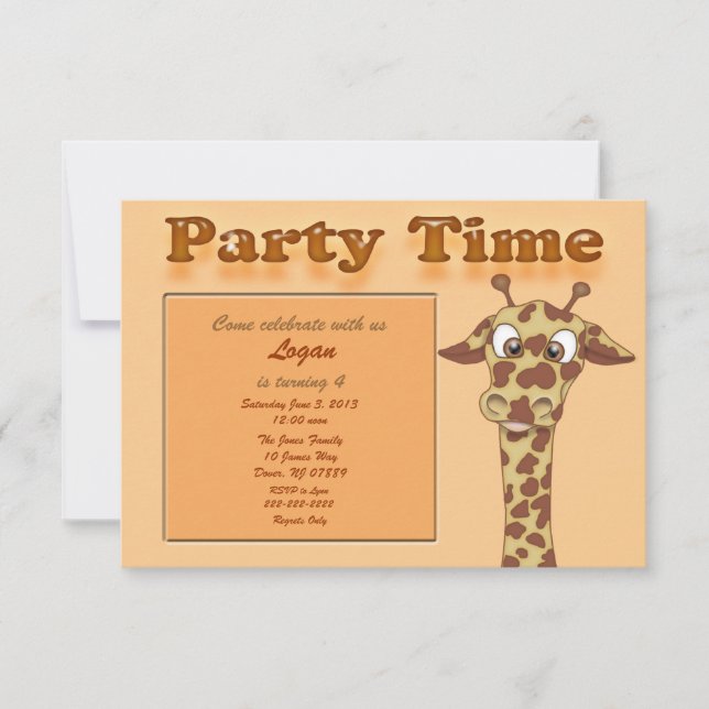 Invitation de fête d'anniversaire de girafe (Devant)