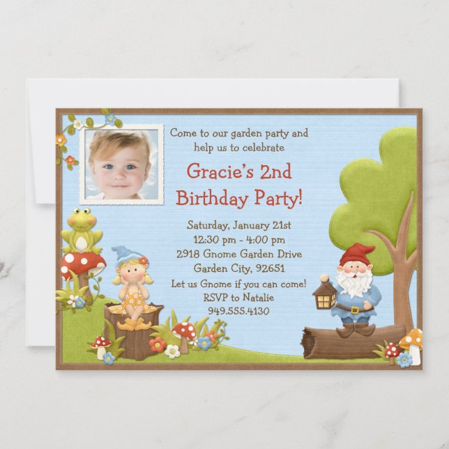 Invitation de fête d'anniversaire de gnome (Devant)