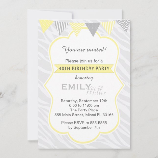 Invitation de fête d'anniversaire de gris jaune de (Devant)