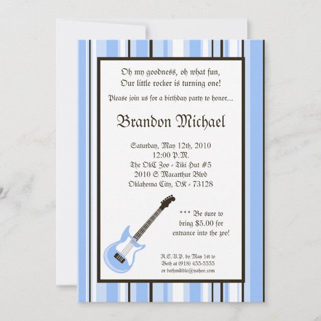 invitation de fête d'anniversaire de guitare de (Devant)