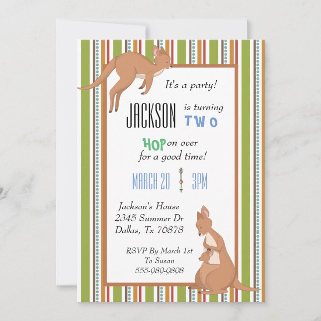 Invitation de fête d'anniversaire de Kangaroo Invi (Devant)