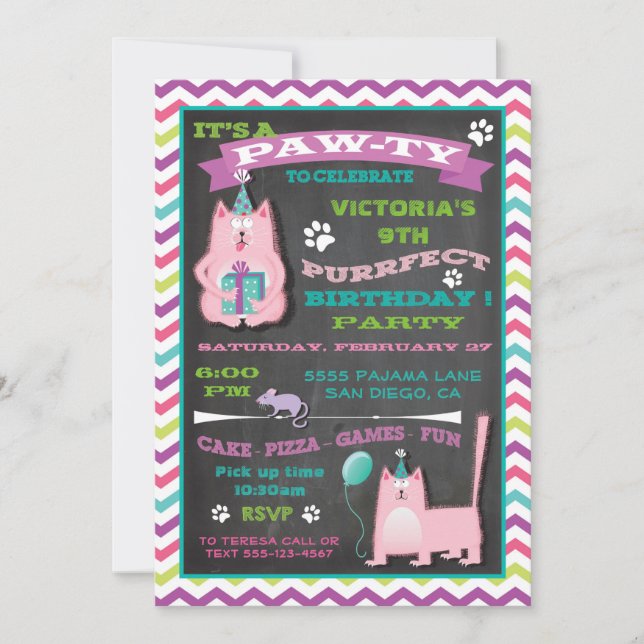 Invitation de fête d'anniversaire de Kitty Cat (Devant)
