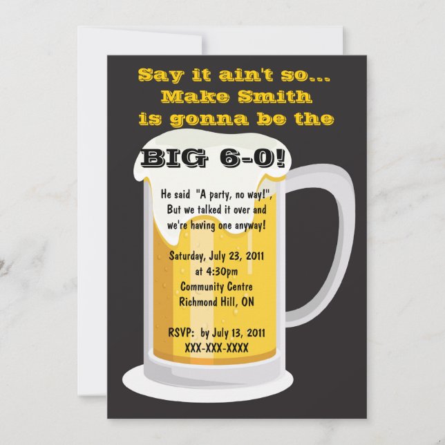 Invitation de fête d'anniversaire de la bière (Devant)