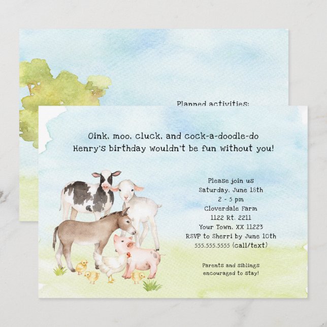 Invitation de fête d'anniversaire de la cour, bébé (Devant / Derrière)
